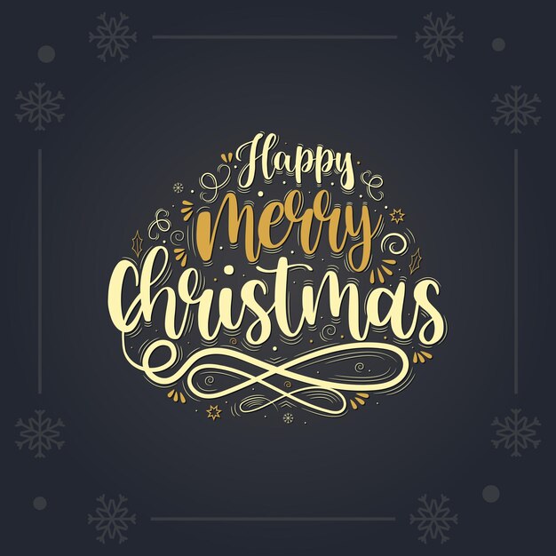 Vector happy merry christmas greeting card. lettering design on blue background, vector illustration