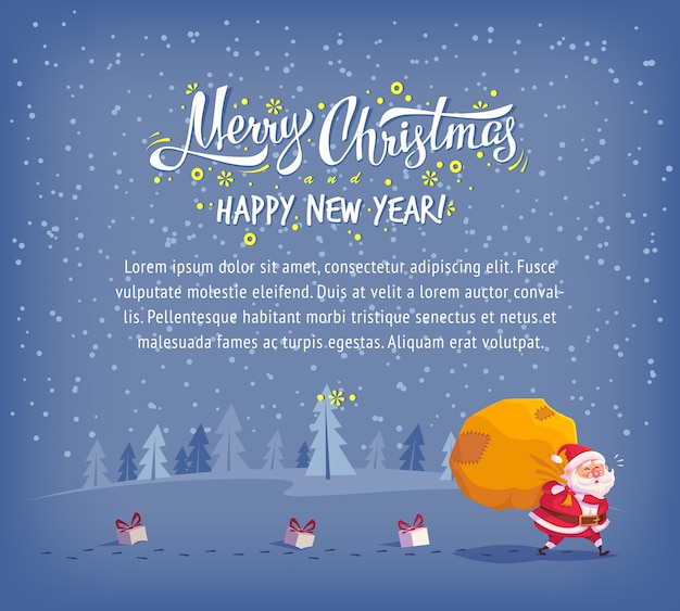 Happy Merry Christmas  illustration Greeting card poster