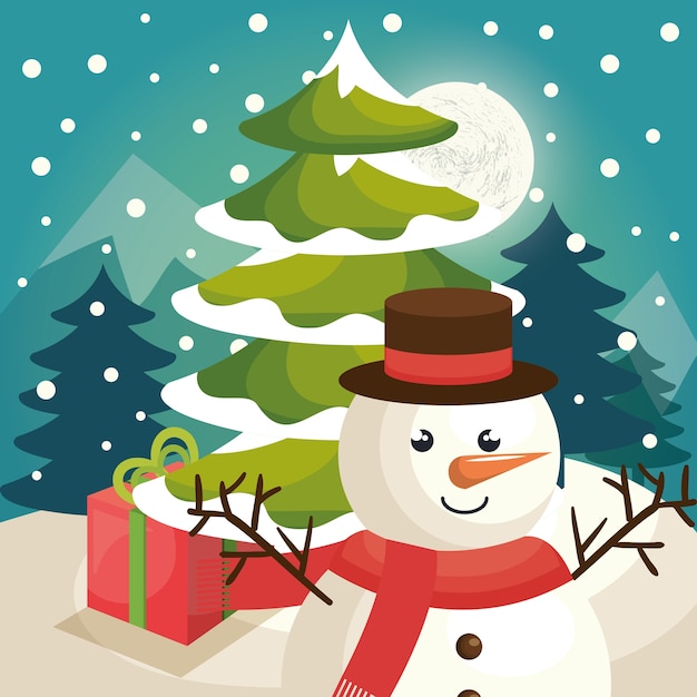 happy merry christmas snowman character vector illustration design