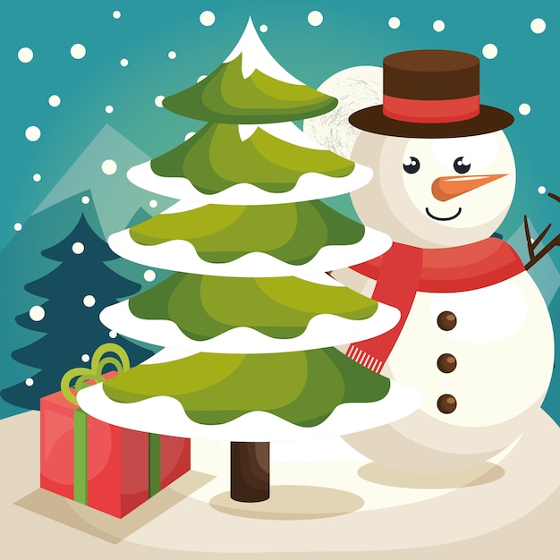 happy merry christmas snowman character vector illustration design