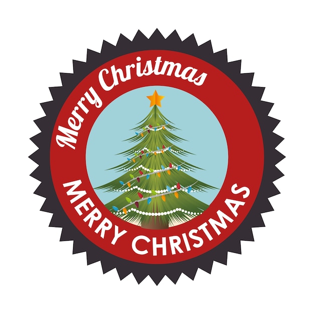 happy merry christmas tree card vector illustration design