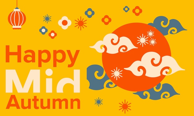 Happy mid autumn typography, lettering geometric greeting card vector