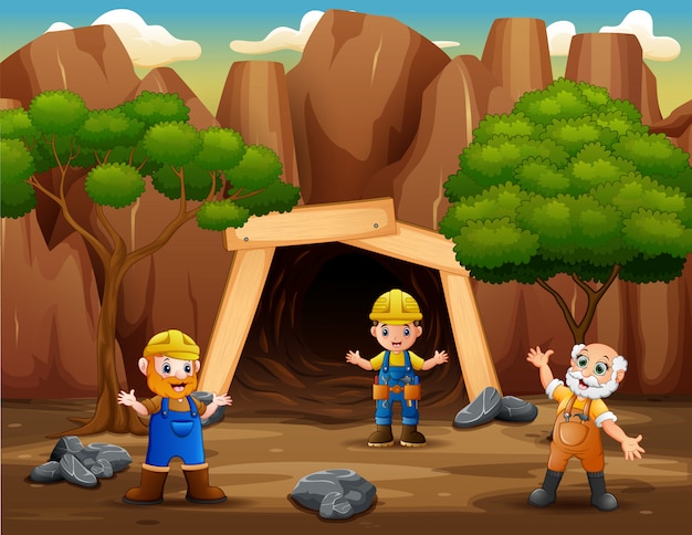 Vector happy miners after work in a mine