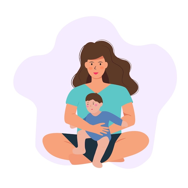 Happy mom concept Young mother holding her child Vector flat illustration