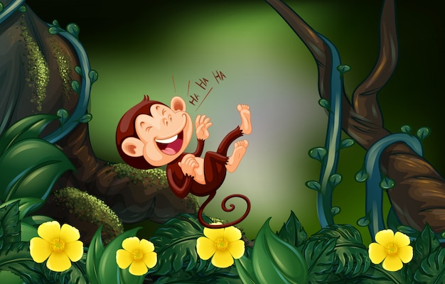 Happy monkey in the deep forest