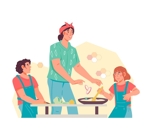 Happy mother and child cooking together Family day and bonding activity