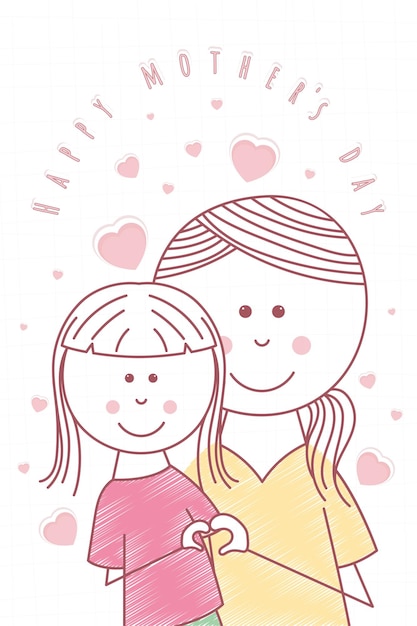 Happy mother and daugther Happy mothers day card Vector