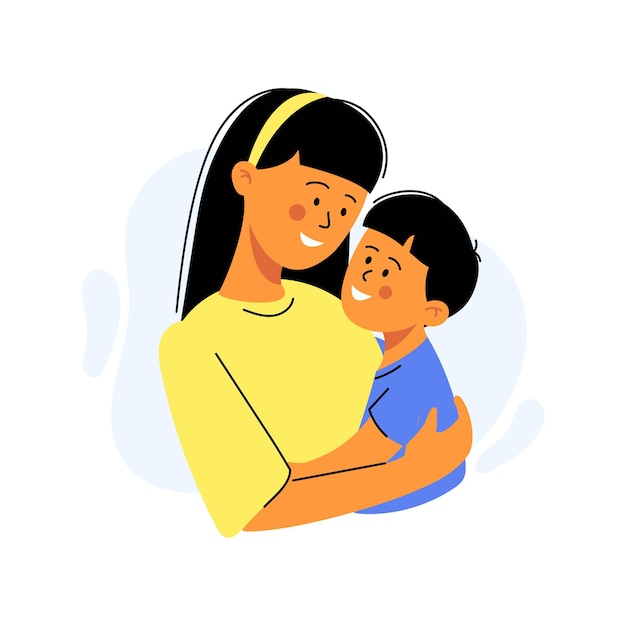 Happy mother day card Mother carrying her little son Vector Illustration