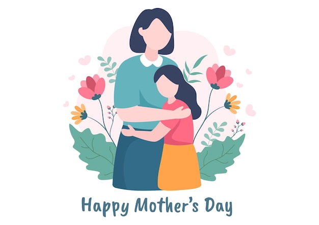 Happy Mother Day Design Illustration Mother Holding Baby or with Their Children for Greeting Card