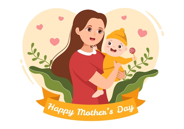 Happy Mother Day on May 14 Illustration with Affection for Baby and Kids in Hand Drawn Templates