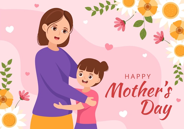 Happy Mother Day on May 14 Illustration with Affection for Baby and Kids in Hand Drawn Templates