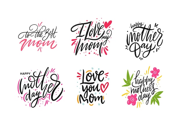 Happy Mother day set lettering. Isolated.