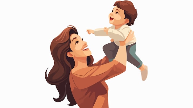 Vector happy mother lifting son cartoon vector illustration