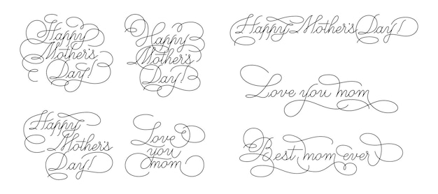 Happy Mother's Day calligraphic lettering with elegant flourishes Modern line calligraphy