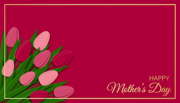 Happy Mother's Day card Beautiful paper cut tulips on pink background Vector illustration