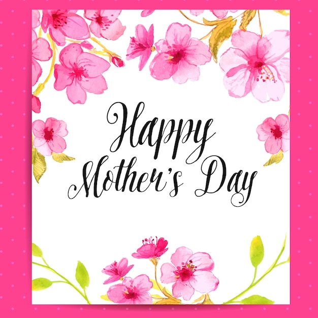 Happy Mother's Day card with cherry blossom flowers. Vector layout with watercolor floral art.