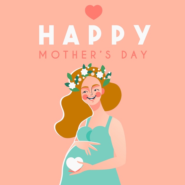 Happy Mother's day card with happy pregnant woman