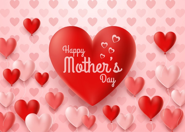 Happy Mother's Day card with hearts balloon background