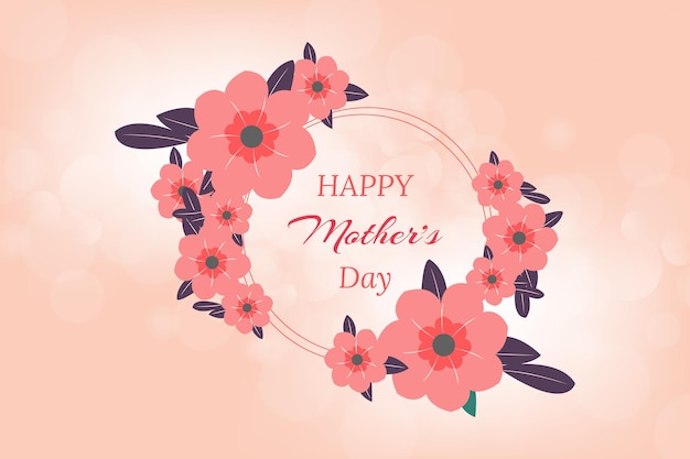 Happy mother's day greeting card design with flower and simple letters on pink background