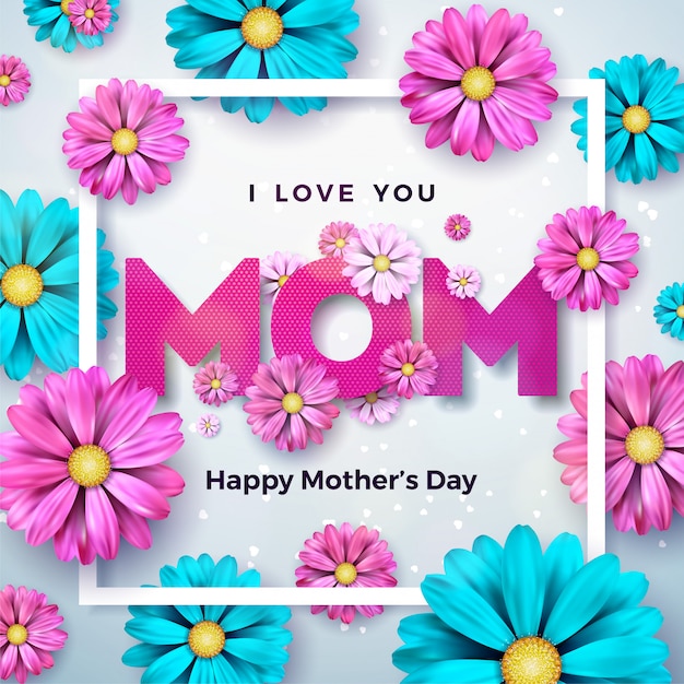 Happy Mother´s Day Greeting card design with flower and typographic elements