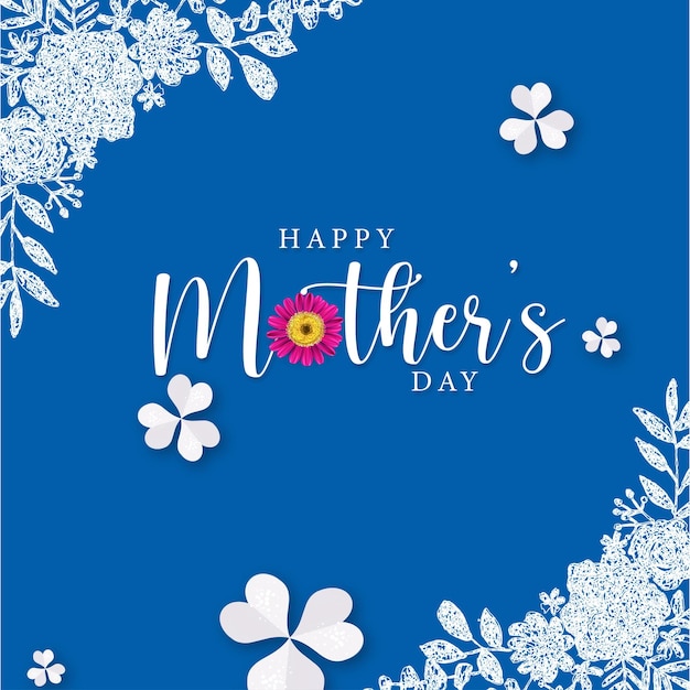 Happy Mother's Day Greetings Blue White Background Social Media Design Banner Free Vector