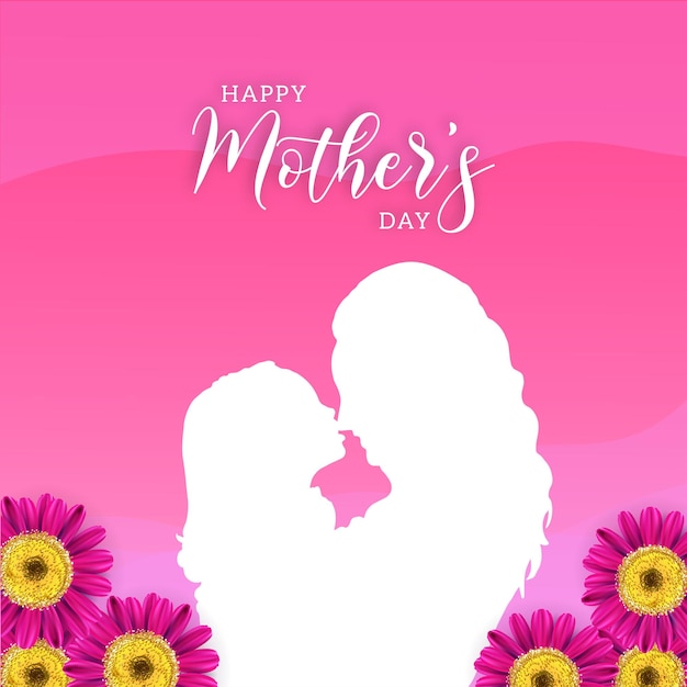 Happy Mother's Day Greetings Pink White Background Social Media Design Banner Free Vector