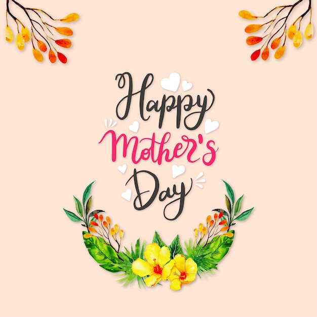 Happy Mother's Day Greetings Pink Yellow Background Social Media Design Banner Free Vector