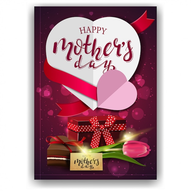 Happy mother's day, modern red congratulations postcard