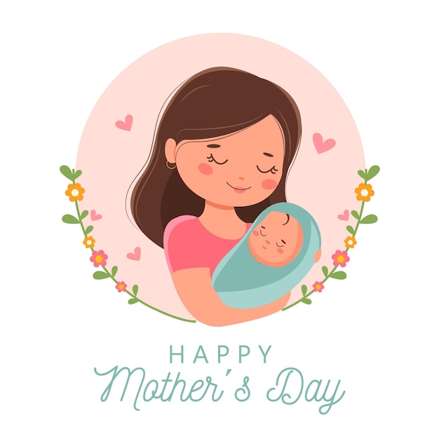 Happy mother's day with cute flowers illustration Premium Vector