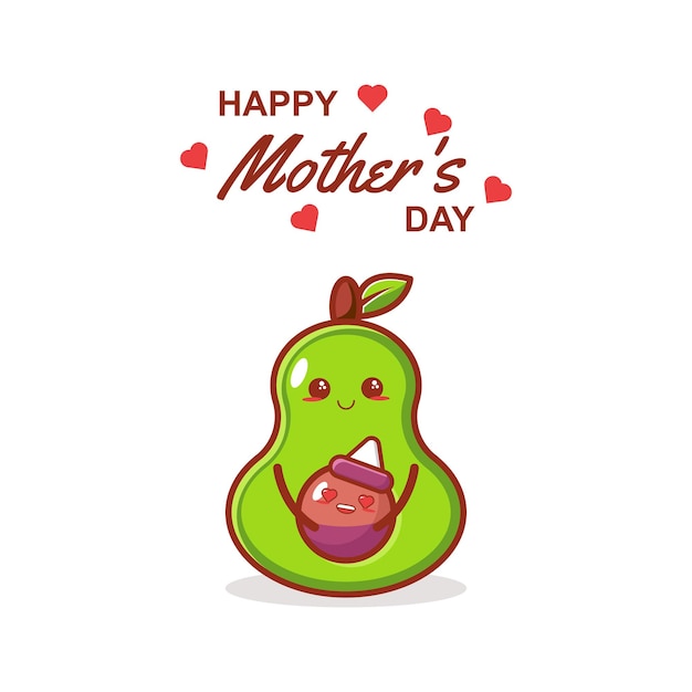 happy mother's day with cute kawaii avocado cartoon