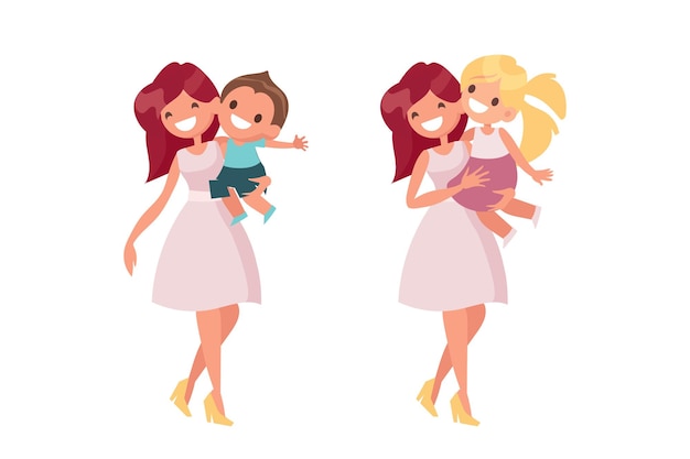 Vector happy mother with child flat vector illustration parents with children