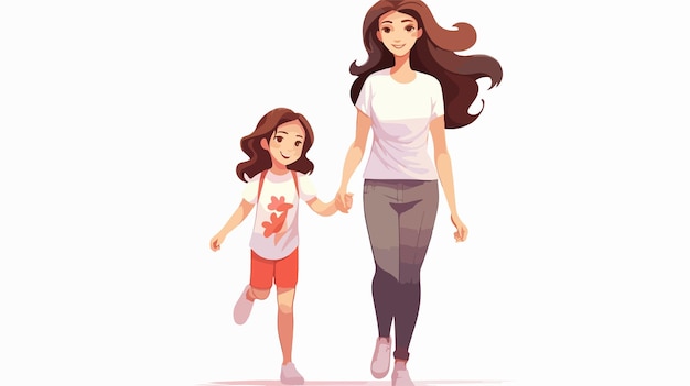 Vector happy mother with daughter cartoon characters vector illustration