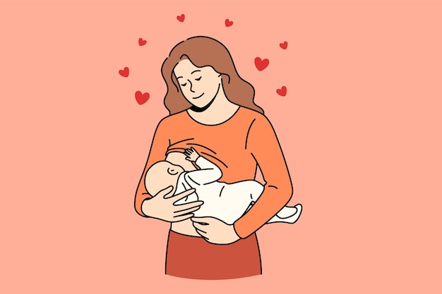 Happy motherhood and breastfeeding concept