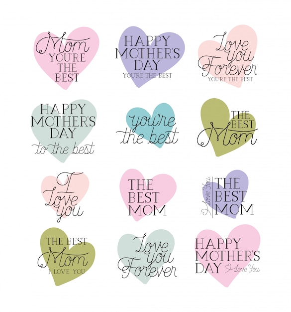 Happy mothers day card set calligraphy messages