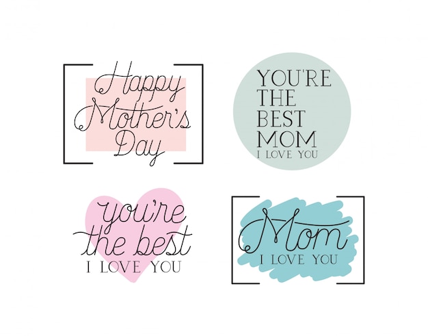 Happy mothers day card set calligraphy messages