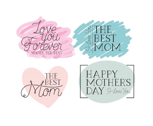 Happy mothers day card set calligraphy messages