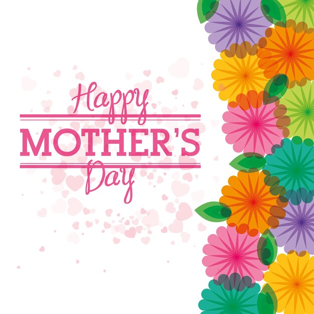 happy mothers day card with flowers heart background