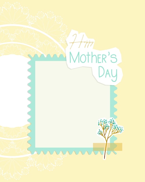 Happy Mothers Day collage yellow postcard vintage style flowers and lace doily scrapbooking