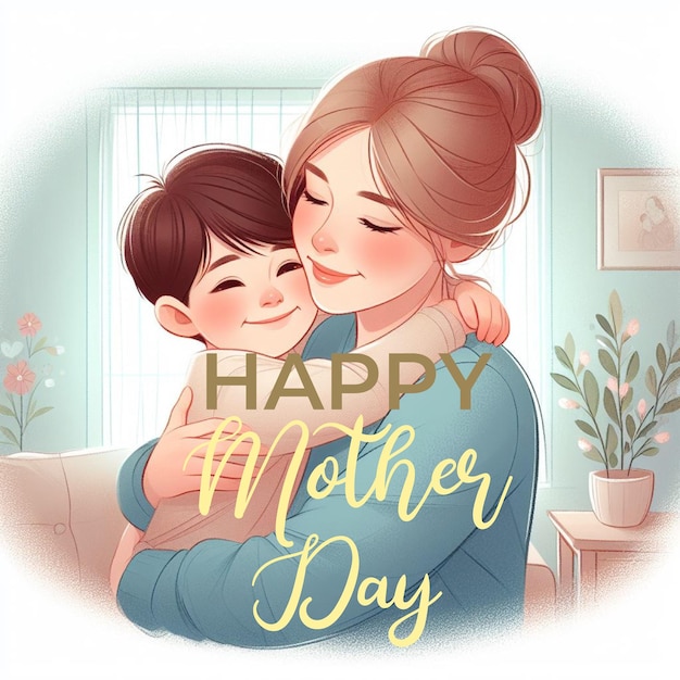 Happy mothers day event poster with mother and child