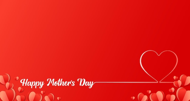 Happy Mothers Day greeting card cover with line arts heart design and cute calligraphy