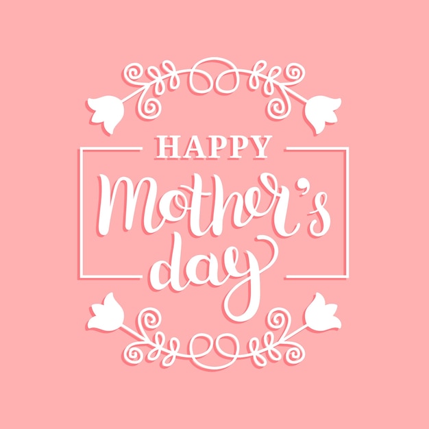 Happy Mothers Day greeting card vector illustration Hand lettering calligraphy holiday background in floral frame