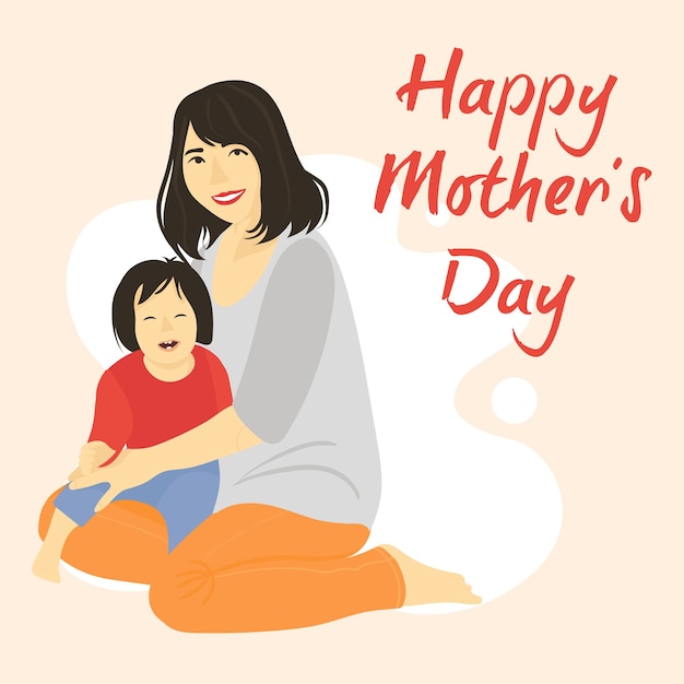 Happy Mothers Day greeting card with As woman and baby