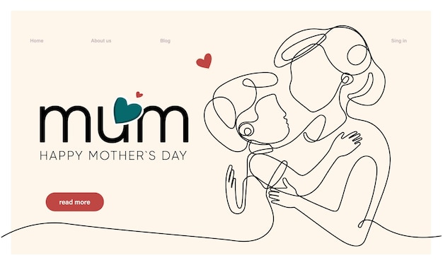 Happy mothers day illustration with woman holding a Flowers Thank you card with blooming flowers