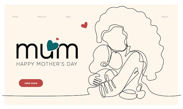 Happy mothers day illustration with woman holding a Flowers Thank you card with blooming flowers