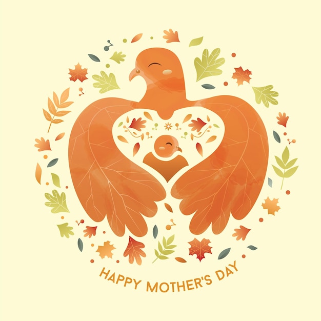 Happy Mothers Day lettering on a white Bright illustration with red flowers and shadow Paper flow