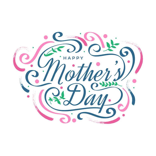 Happy Mothers Day Lettering with Colorful Doodle Style