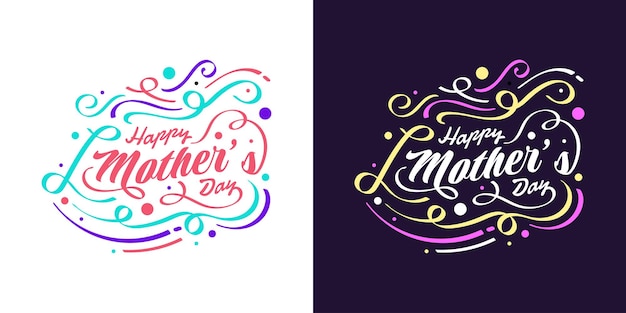 Happy Mothers Day Lettering with Colorful Doodle Style