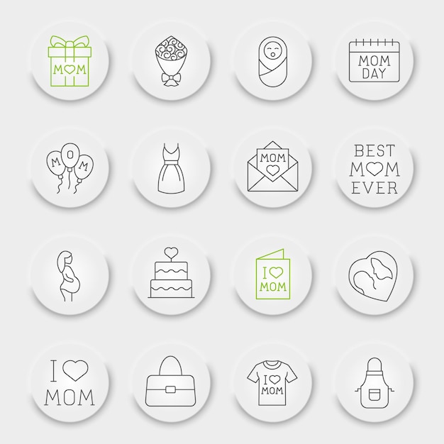 Happy Mothers Day line icon set