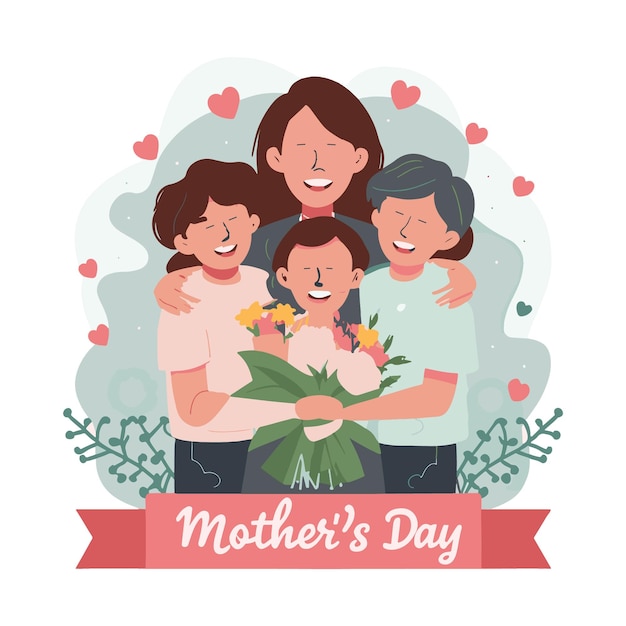 Happy Mothers Day Mom and child card background