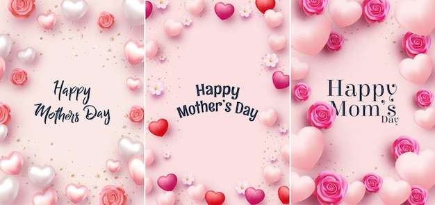 Happy mothers day poster design set vector illustration background with balloons love 3d Premium realistic vector design